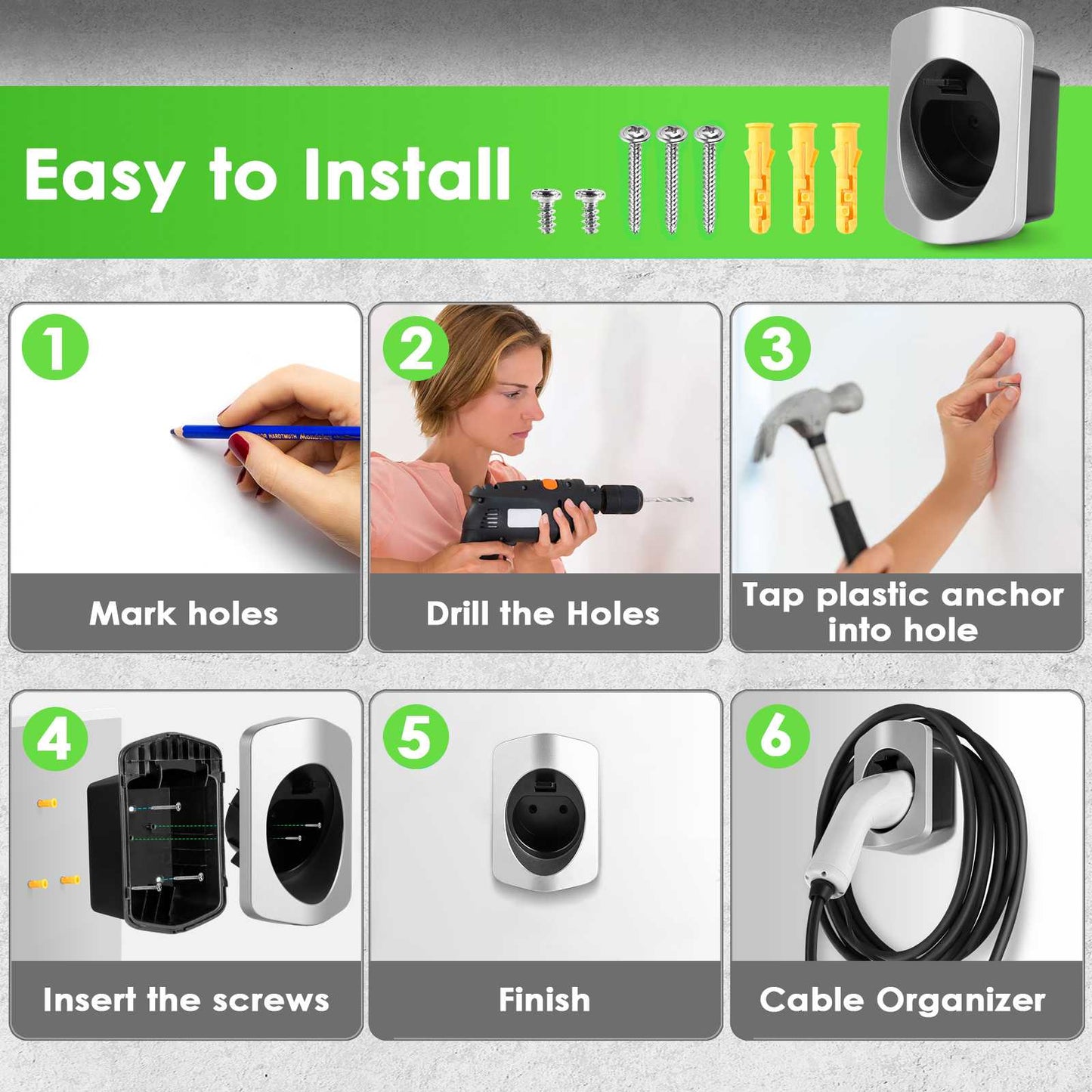 Rheidon Type 2 wall bracket Charging cable holder for electric car - Rheidon Tech