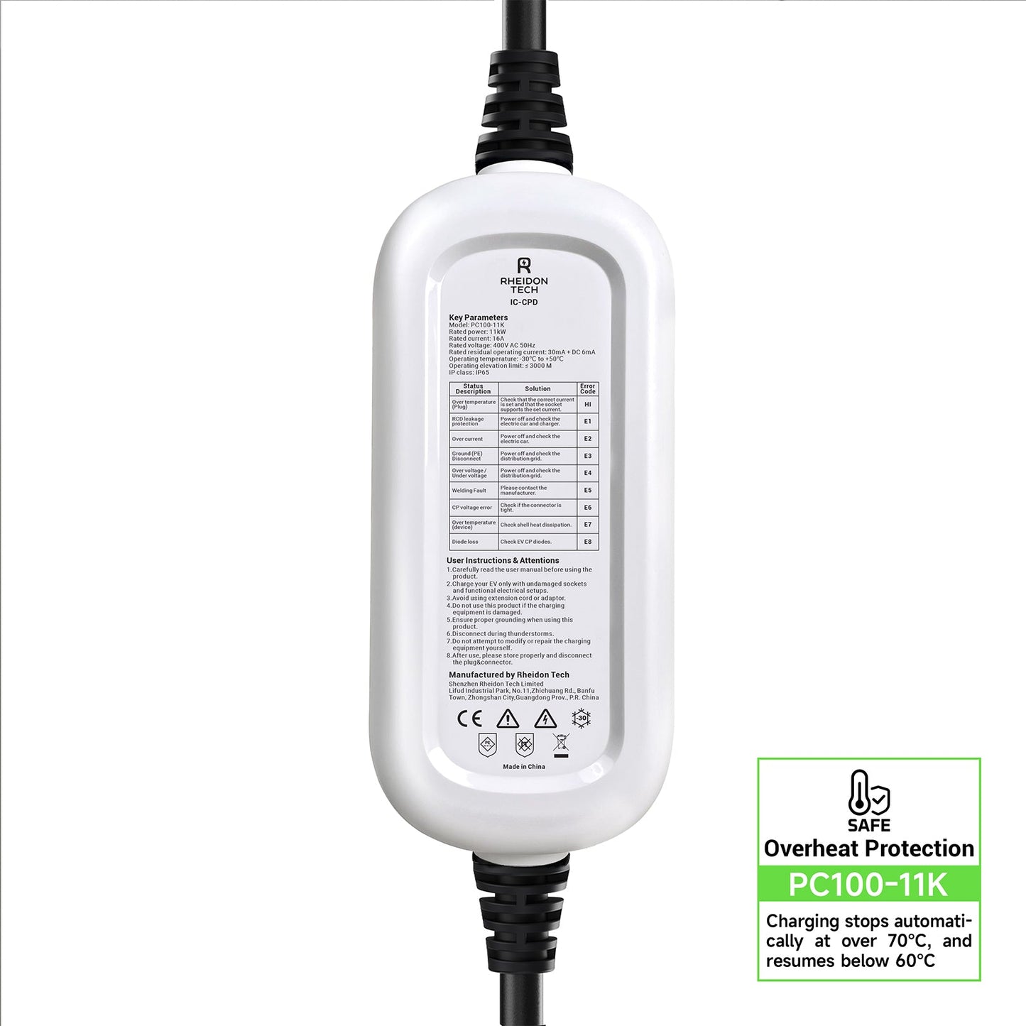 Rheidon 11 kW / 3.6 kW Portable EV Charger - Rheidon Tech